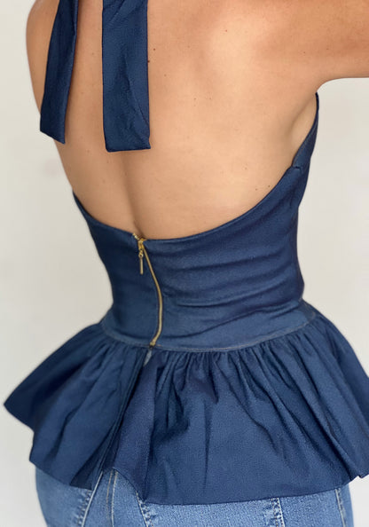 Blusa Halter Demin